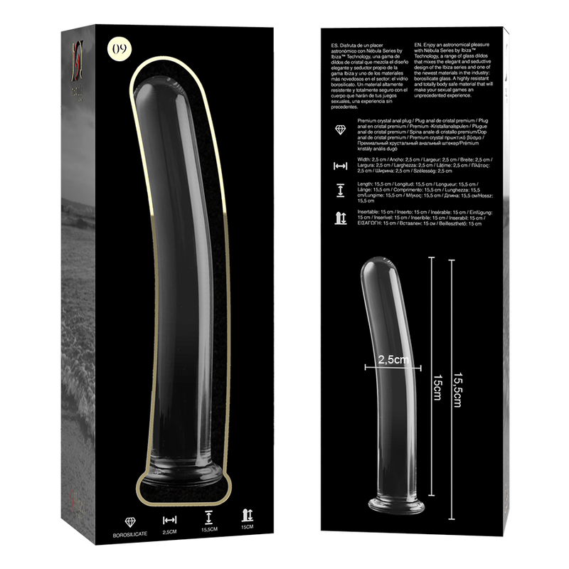 NEBULA-SERIE VON IBIZA – MODELL 9, DILDO AUS KLAREM BOROSILIKATGLAS, 15,5 CM O 2,5 CM