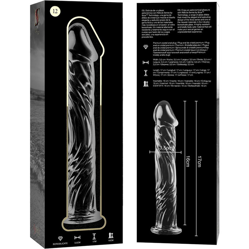 NEBULA-SERIE VON IBIZA – MODELL 12, KLARER BOROSILIKATGLAS-DILDO, 17 CM O – 3,5 CM