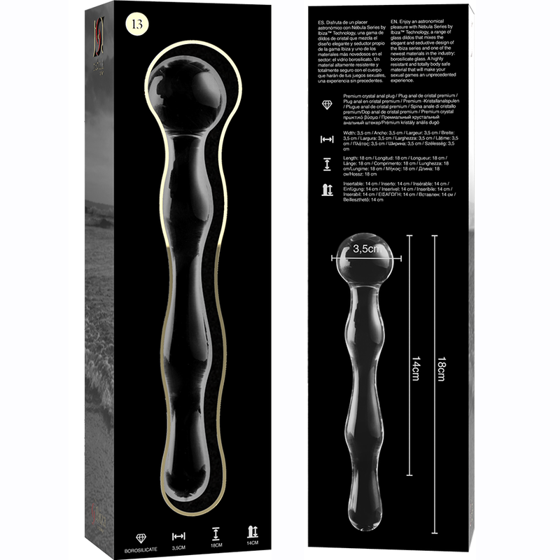 NEBULA-SERIE VON IBIZA – MODELL 13, KLARER BOROSILIKATGLAS-DILDO, 18 CM O – 3,5 CM