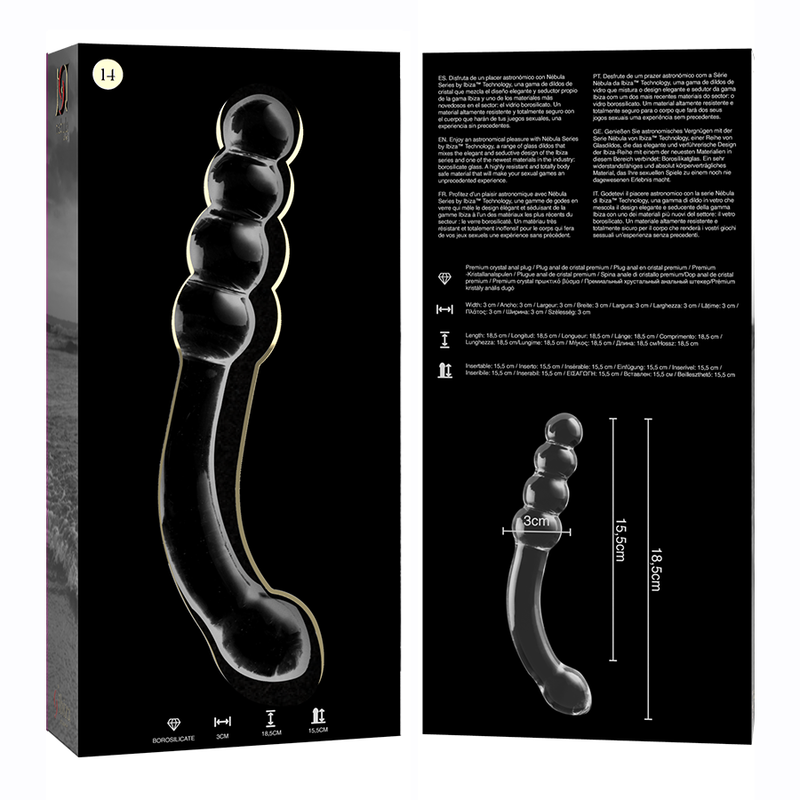 NEBULA-SERIE VON IBIZA – MODELL 14 DILDO AUS KLAREM BOROSILIKATGLAS, 18,5 CM O- 3 CM