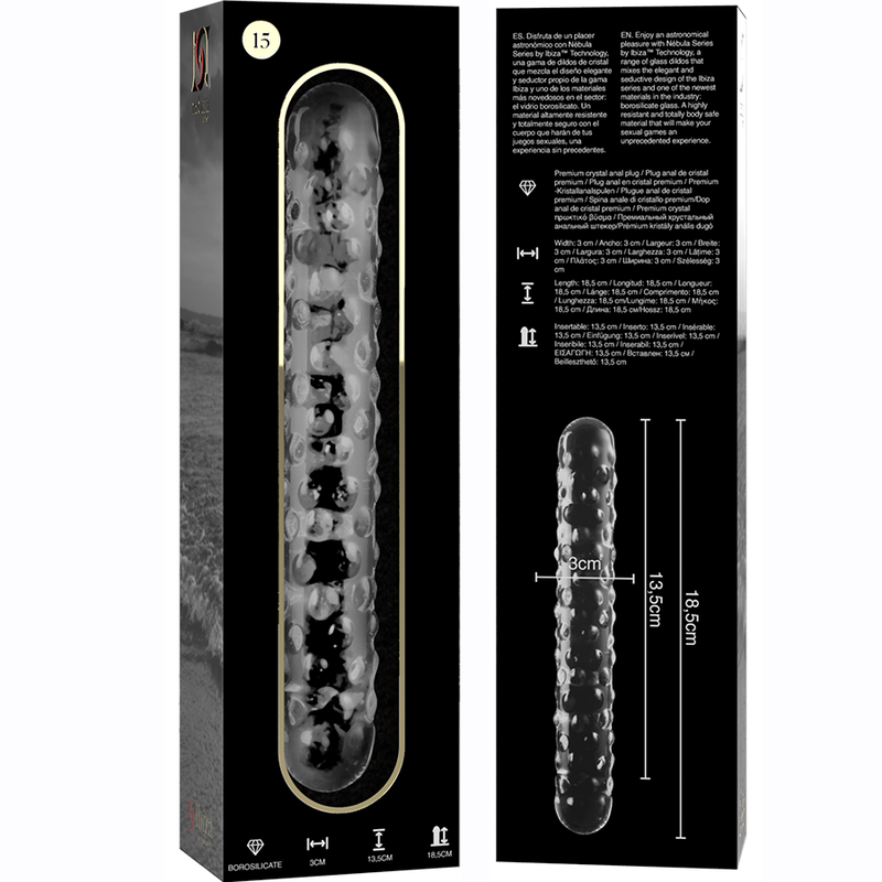 NEBULA-SERIE VON IBIZA – MODELL 15 DILDO AUS KLAREM BOROSILIKATGLAS, 18,5 CM O- 3 CM
