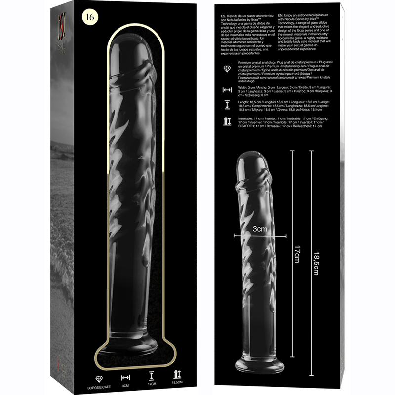 NEBULA-SERIE VON IBIZA – MODELL 16 DILDO AUS KLAREM BOROSILIKATGLAS, 18,5 CM O- 3 CM