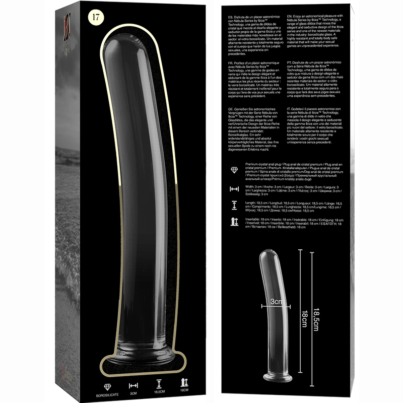 NEBULA-SERIE VON IBIZA – MODELL 17 DILDO AUS KLAREM BOROSILIKATGLAS, 18,5 CM O- 3 CM