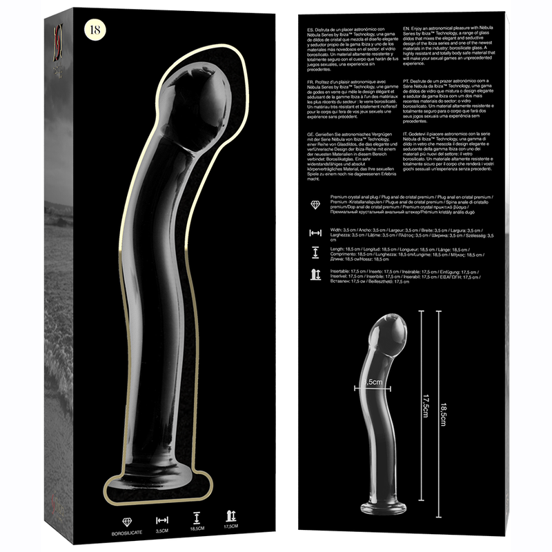 NEBULA-SERIE VON IBIZA – MODELL 18, KLARER BOROSILIKATGLAS-DILDO, 18,5 CM O 3,5 CM