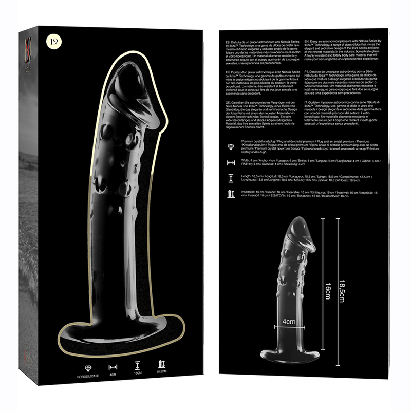 NEBULA-SERIE VON IBIZA – MODELL 19 DILDO AUS KLAREM BOROSILIKATGLAS, 18,5 CM O 4 CM
