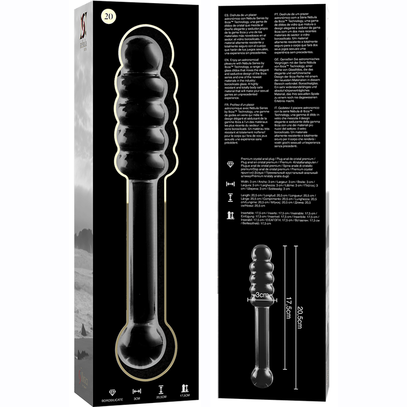 NEBULA-SERIE VON IBIZA – MODELL 20 DILDO AUS KLAREM BOROSILIKATGLAS, 20,5 CM O- 3 CM