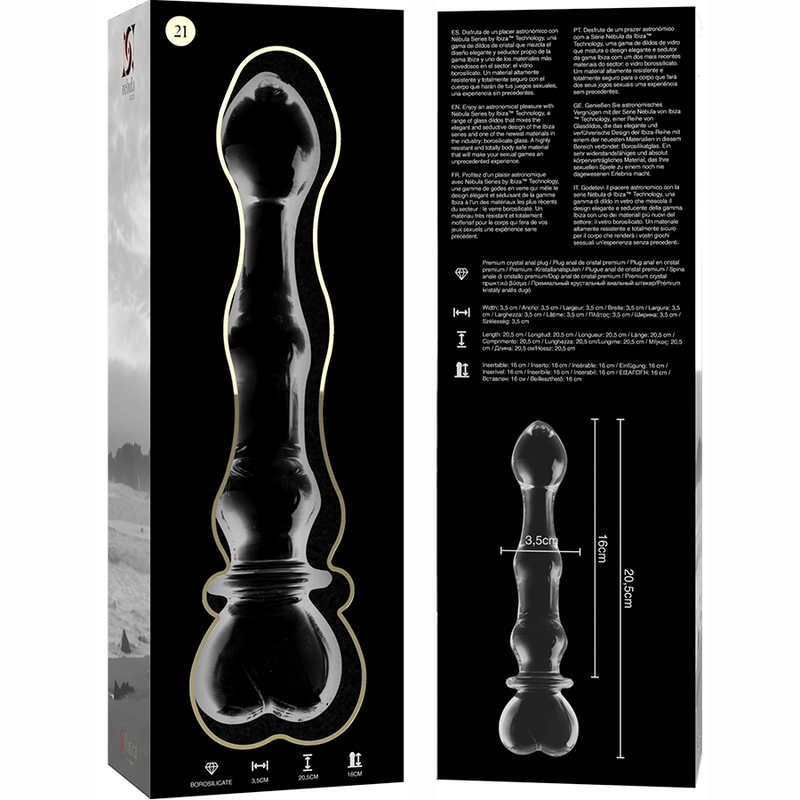 NEBULA-SERIE VON IBIZA – MODELL 21 DILDO AUS KLAREM BOROSILIKATGLAS, 20,5 CM O 3,5 CM