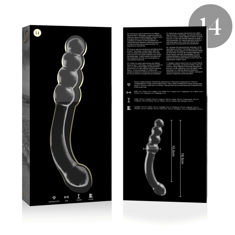 NEBULA-SERIE VON IBIZA – MODELL 14 DILDO AUS KLAREM BOROSILIKATGLAS, 18,5 CM O- 3 CM