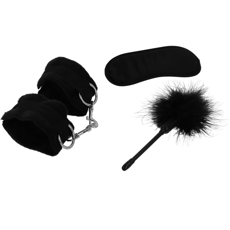 INTENSIVES EROTISCHES FETISCH-SPIELSET 2 MIT HANDSCHELLEN, BLINDMASKE UND KITZLER