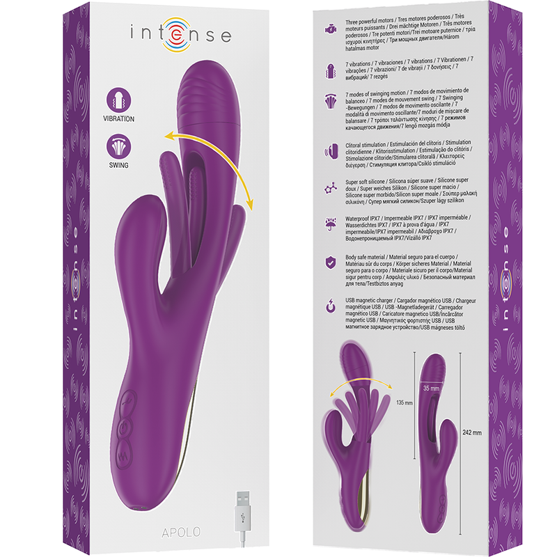 INTENSE - APOLO WIEDERAUFLADBARER MULTIFUNKTIONSVIBRATOR MIT 7 VIBRATIONEN UND LILA OSZILLIERENDER ZUNGE