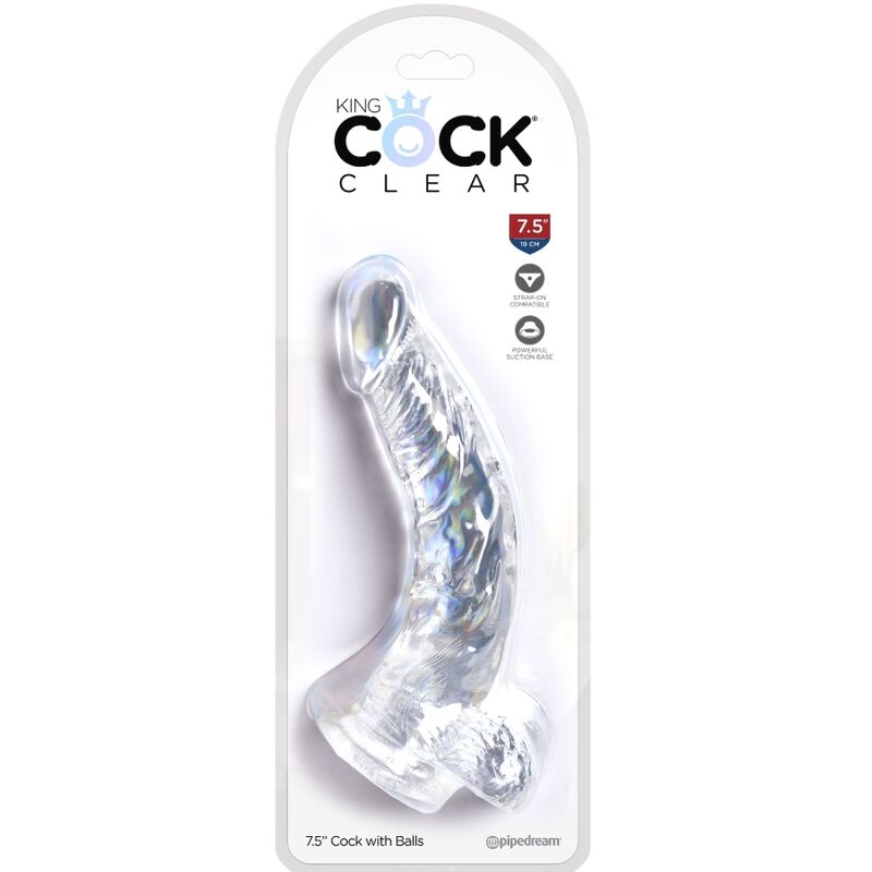 KING COCK - KLARER, REALISTISCHER, GEBOGENER PENIS MIT HODEN, 16,5 CM, TRANSPARENT