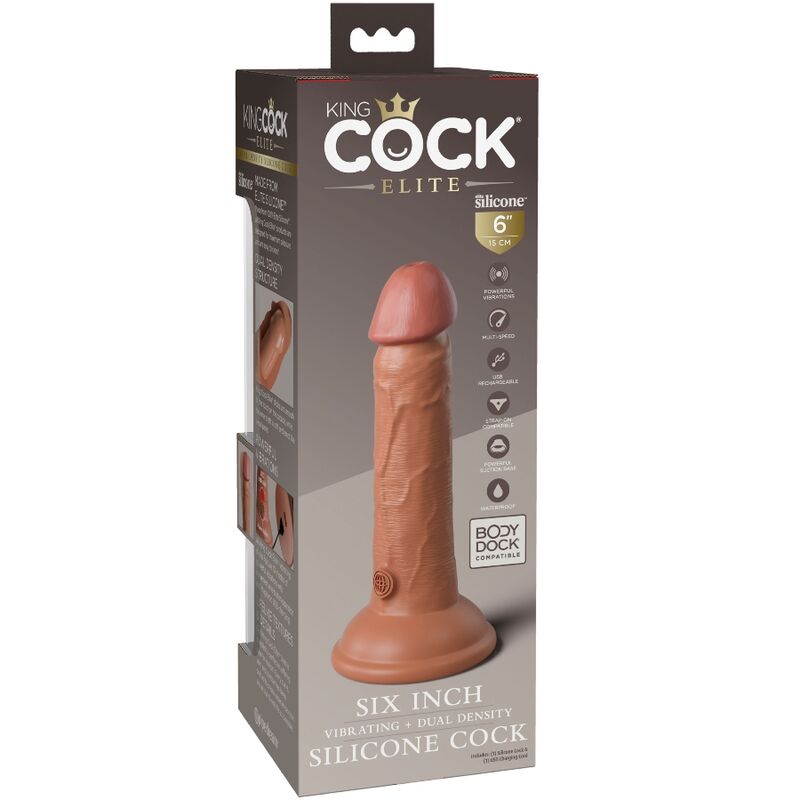 KING COCK - ELITE REALISTISCHER VIBRATIONSDILDO AUS SILIKON, 15,2 CM, KARAMELL