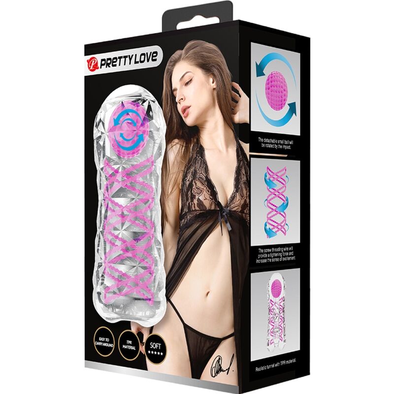 PRETTY LOVE – FANTASIE-MASTURBATOR FÜR MÄNNER MIT INNERER SPIRAL UND TRANSPARENTEN HODEN