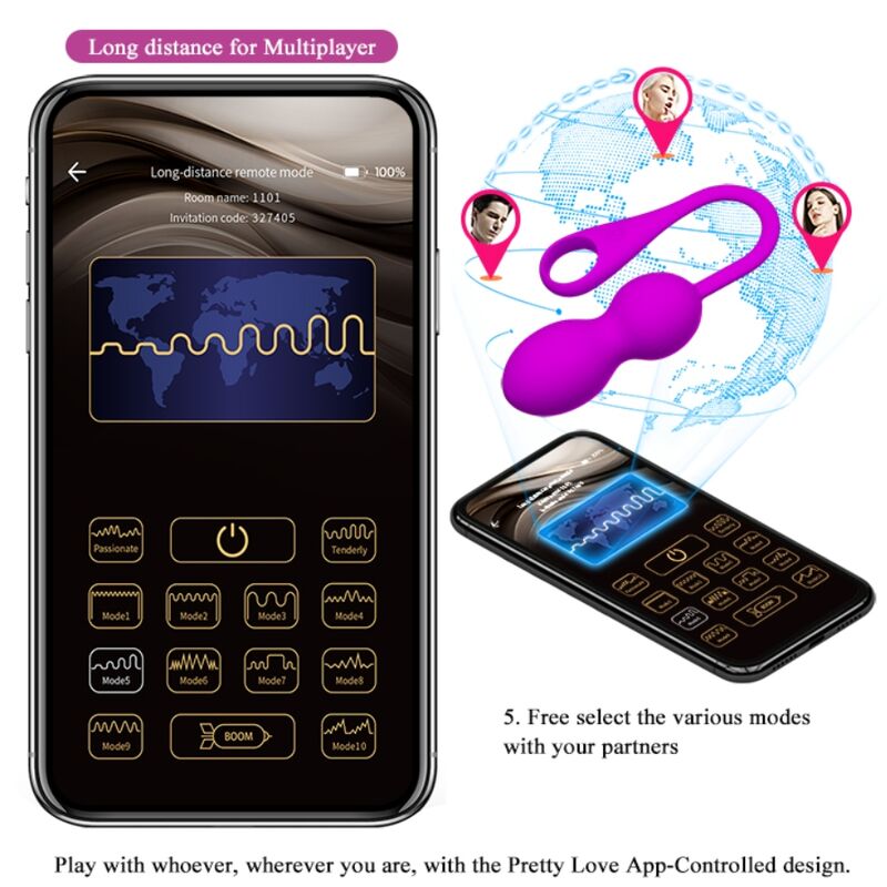 Boules de Kegel Vibrantes Elvira Connectées 12 Modes - Silicone - Pretty Love