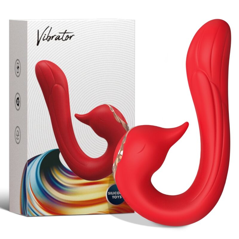 Vibromasseur rabbit Delfin rouge d'Armony devant sa boîte Vibrator