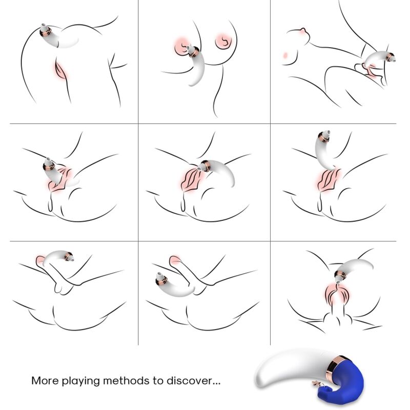 Illustrations des usages du stimulateur Sweetmoon au bonnet bleu sur le corps