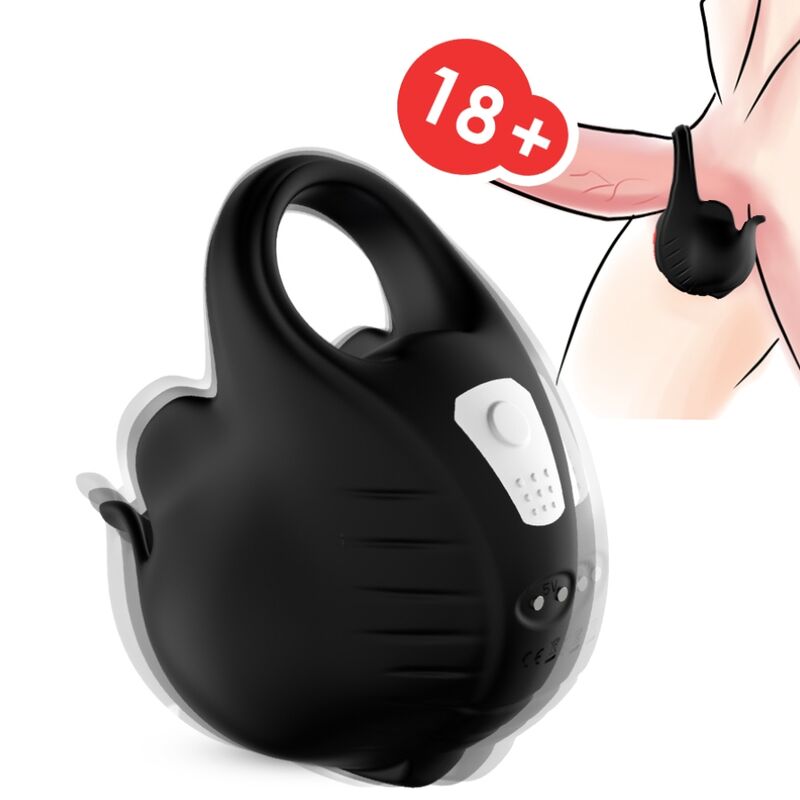 Coque testiculaire vibrante Armony et illustration de sa position sur le corps