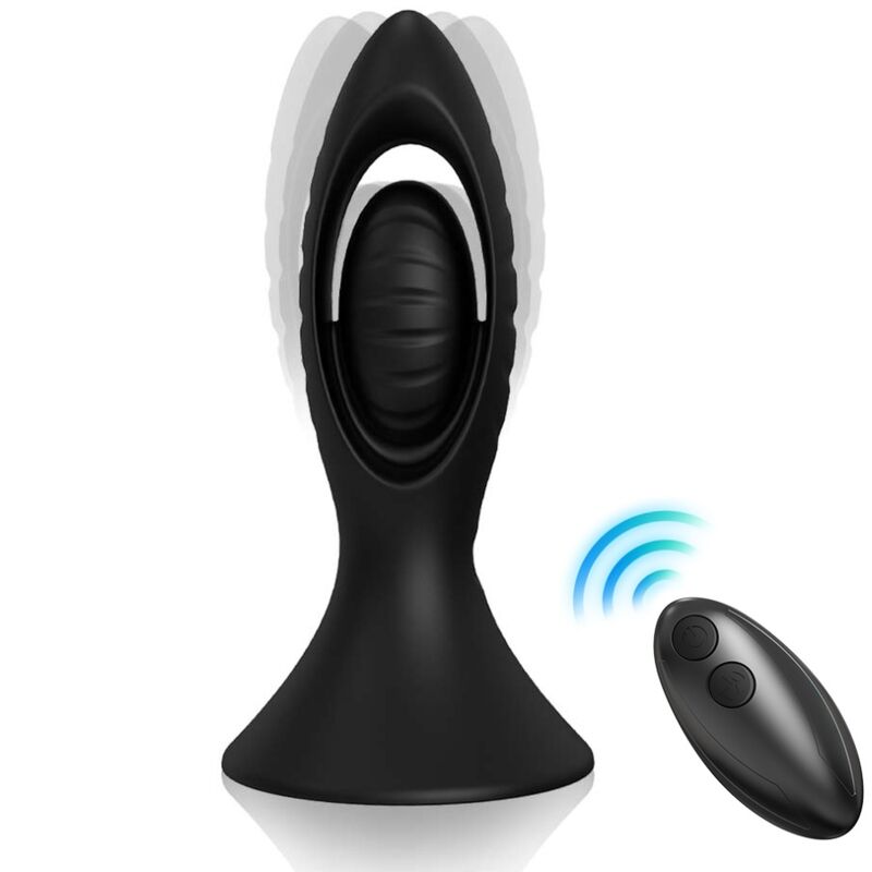 Plug anal vibrant ajouré Armony noir en mouvement avec sa télécommande sans fil