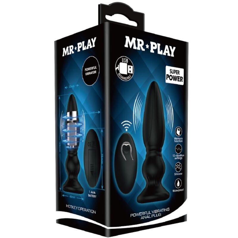 MR PLAY - LEISTUNGSSTARKER FERNBEDIENUNGS-VIBRATOR MIT SCHWARZEM ANALPLATTE