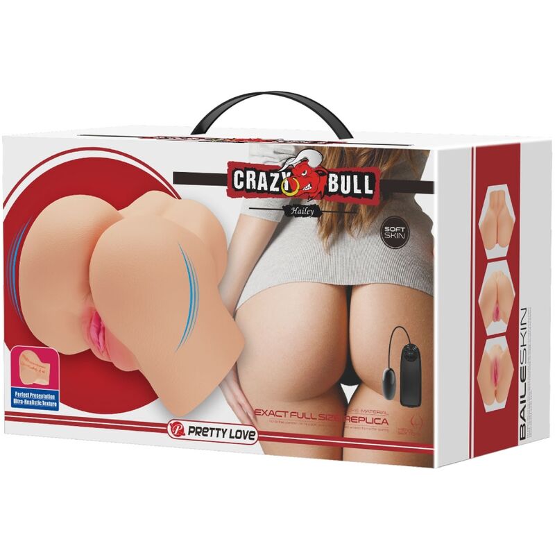 Masturbateur Réaliste Double Entrée Hailey Vagin et Anus Vibrant - Crazy Bull