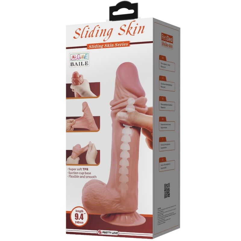 PRETTY LOVE – REALISTISCHER DILDO DER SLIDING SKIN SERIE MIT SAUGNAPF, BRAUNE SLIDING SKIN, 24 CM