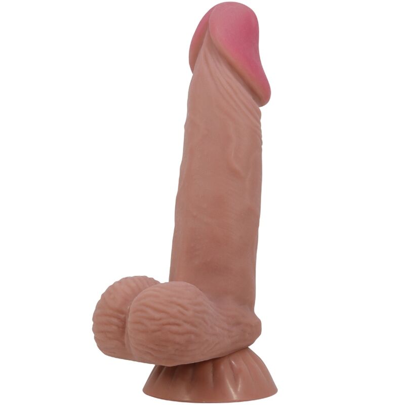 PRETTY LOVE – REALISTISCHER DILDO DER SLIDING SKIN SERIE MIT VERSCHIEBBAREM SAUGKLAPPEN, BRAUNE HAUT, 19,4 CM