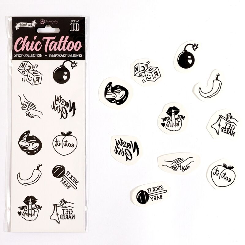 Packung mit 10 temporären Tattoos aus der Spicy Collection
