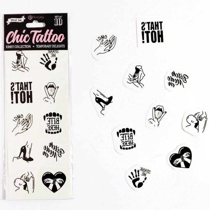 SECRET PLAY - SET MIT 10 AUSGEFALLENEN TEMPORÄREN TATTOOS