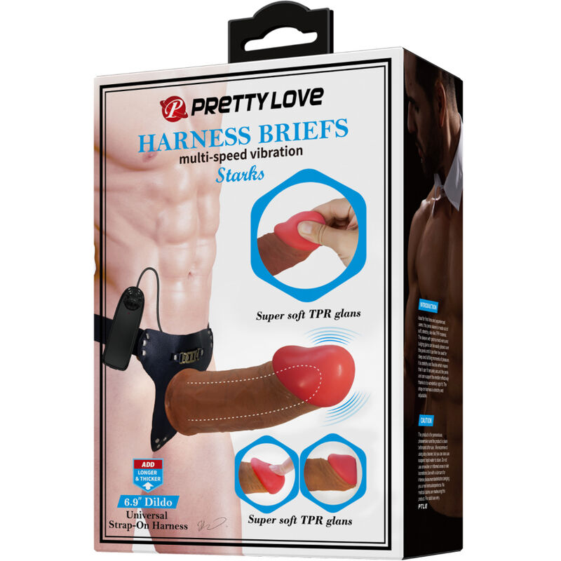 PRETTY LOVE - STARKS SLIP MULTI-SPEED VIBRANT DILDO HARNESS 17,5 CM HELLBRAUN