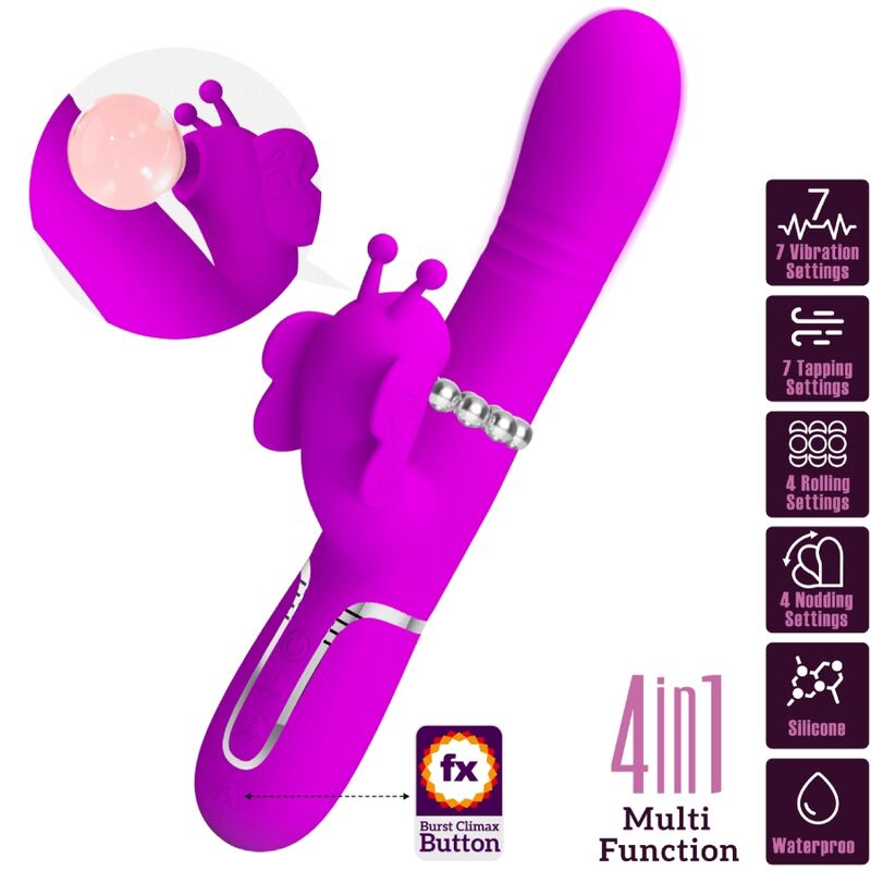 4-in-1 Multifunktions-Rabbit-Vibrator, Fuchsia Butterfly
