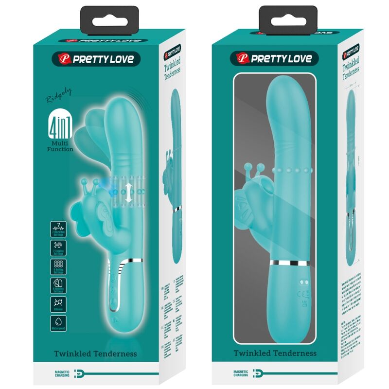 4-in-1 Multifunktions-Rabbit-Vibrator, Aqua Green Butterfly