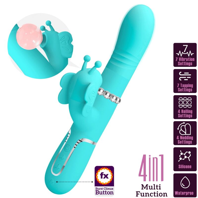 4-in-1 Multifunktions-Rabbit-Vibrator, Aqua Green Butterfly