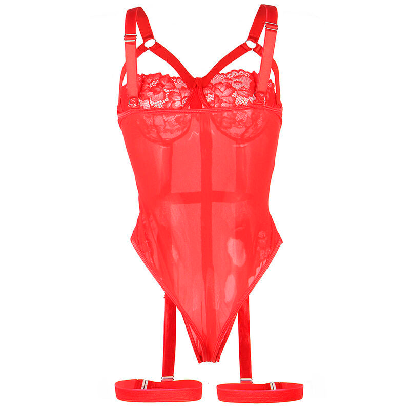 SUBLIME - TEDDY MIT STRUMPFHALTER, ROTES BRUSTDETAIL, S/M