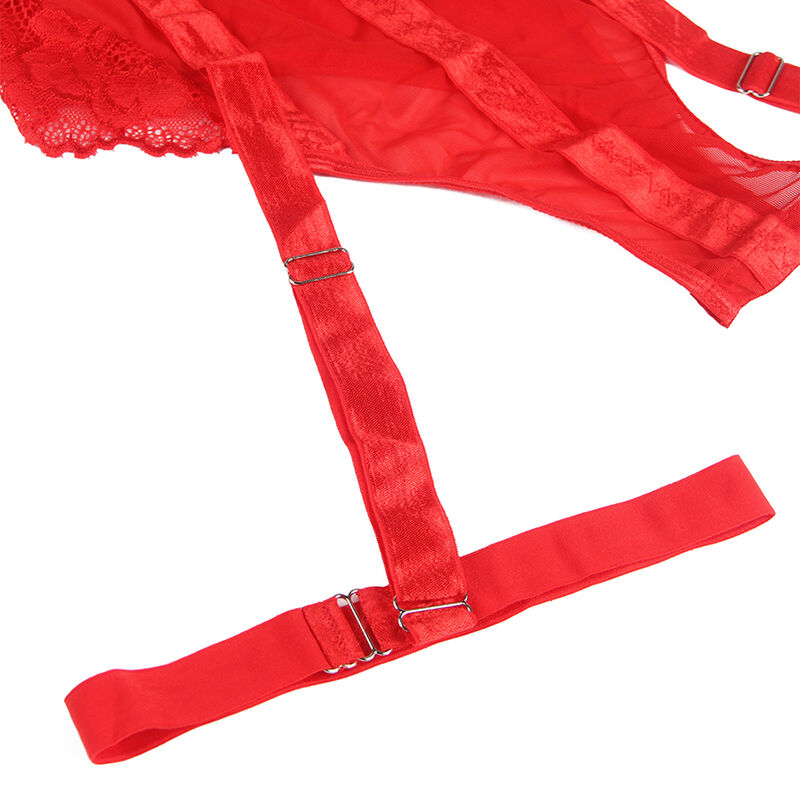 SUBLIME - TEDDY MIT STRUMPFHALTER, ROTES BRUSTDETAIL, S/M