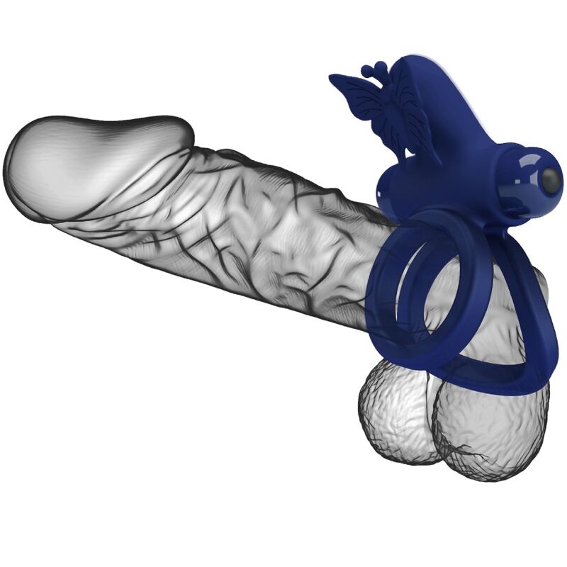 Jamele Doppelring mit Vibration und blauem Schmetterlingsstimulator