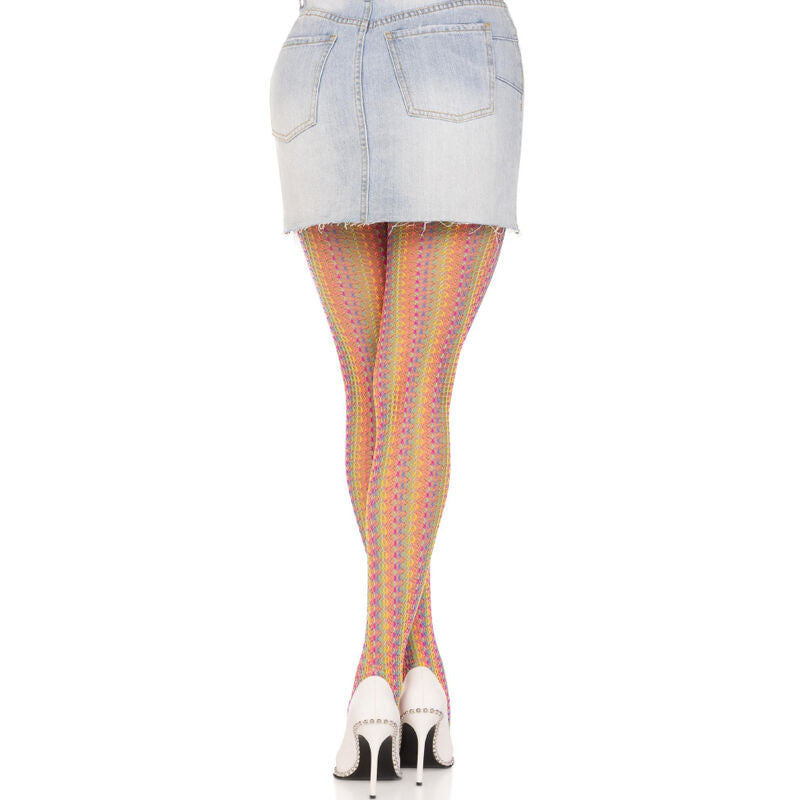 Bas Résille Crochet Arc-en-Ciel Multicolore Taille Unique - Leg Avenue