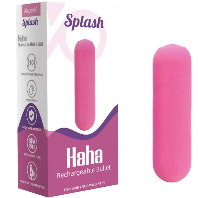 Splash haha ​​​​Silikon-Bullet-Vibrator 10 Vibrationen 75 x 19 cm rosa