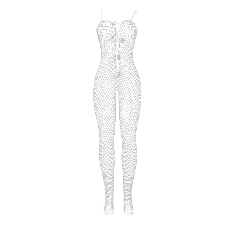 951740 weißer Netz-Bodystocking mit Schleifen, Einheitsgröße