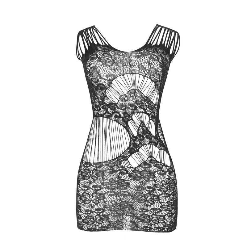 951771 langes Kleid mit offenem Rücken und schwarzem Netzstoff, Einheitsgröße