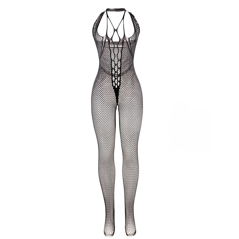 SUBBLIME - 951788 Langer Mesh-Bodystocking mit Riemen an Brust und Rücken, Schwarz, Einheitsgröße