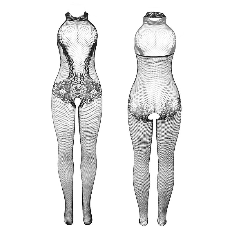 SUBBLIME - 951801 Body aus Mesh und Spitze ohne Überzug, hoher Halsausschnitt, Schwarz, Einheitsgröße