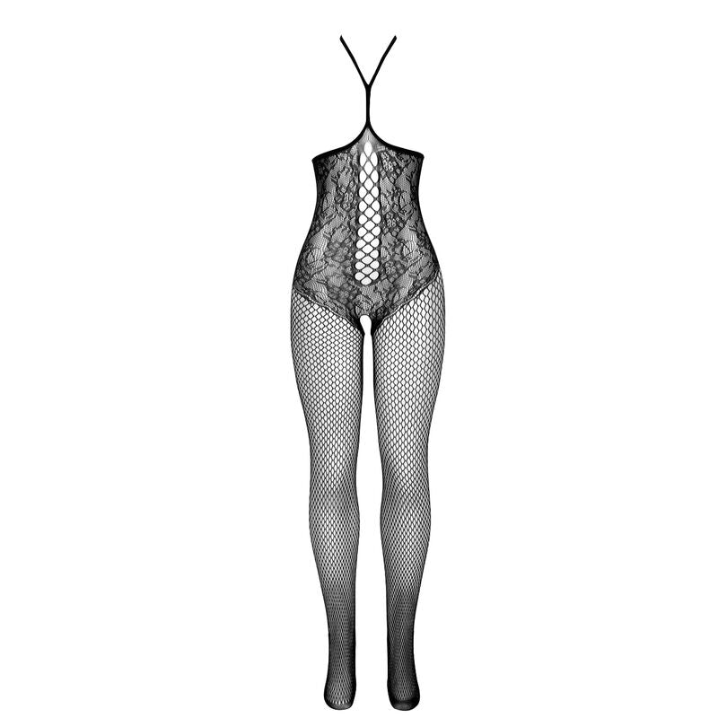 951849 offener Netz-Bodystocking mit schwarzem Neckholder Einheitsgröße