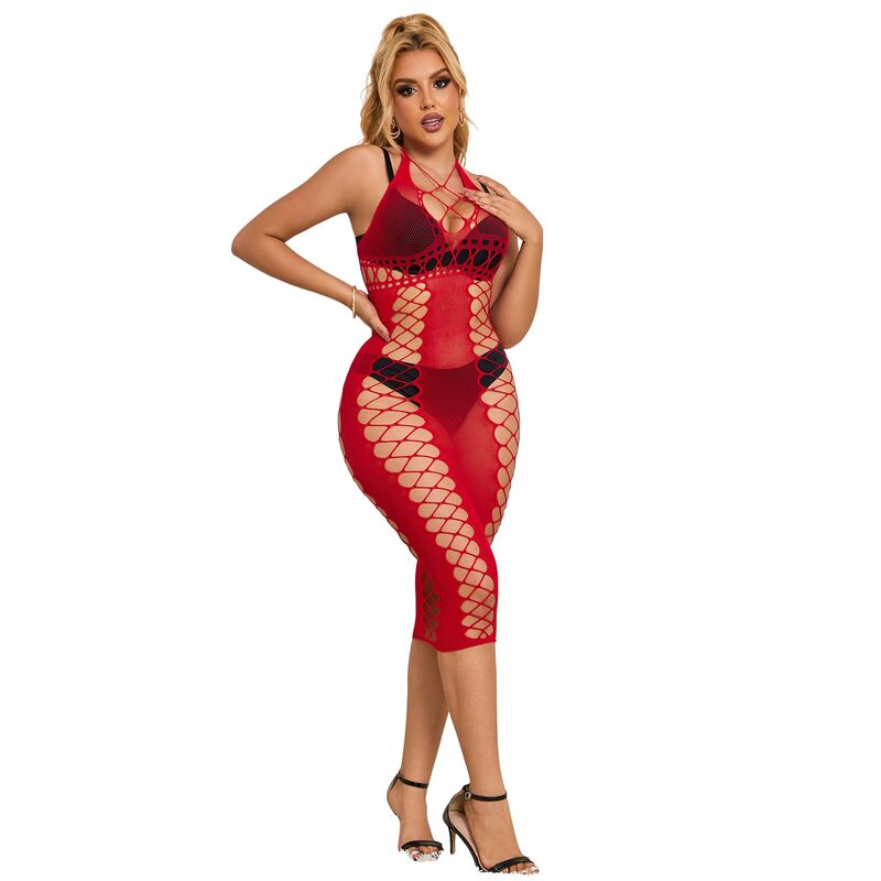 SUBBLIME - 952327 ROTES LANGES MESH-KLEID EINHEITSGRÖSSE