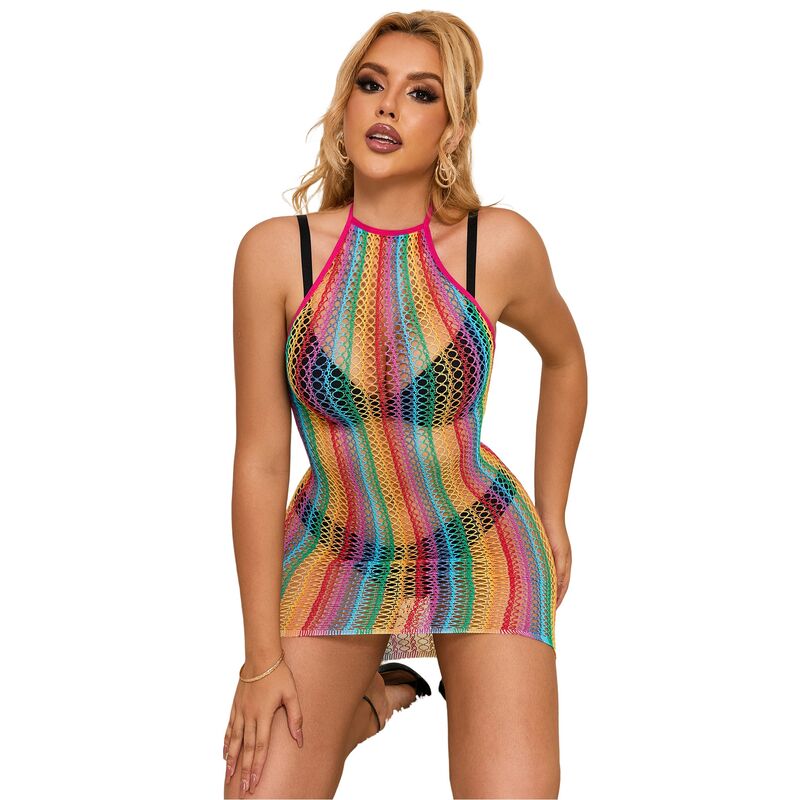 SUBBLIME - 952341 Regenbogen-Netzkleid Einheitsgröße