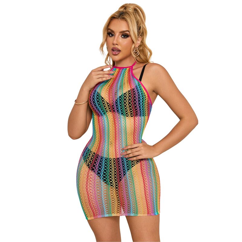 SUBBLIME - 952341 Regenbogen-Netzkleid Einheitsgröße