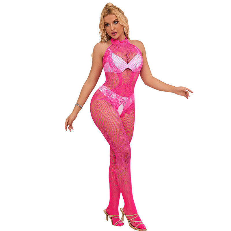 Bodystocking Résille et Dentelle Col Montant Taille Unique - Subblime