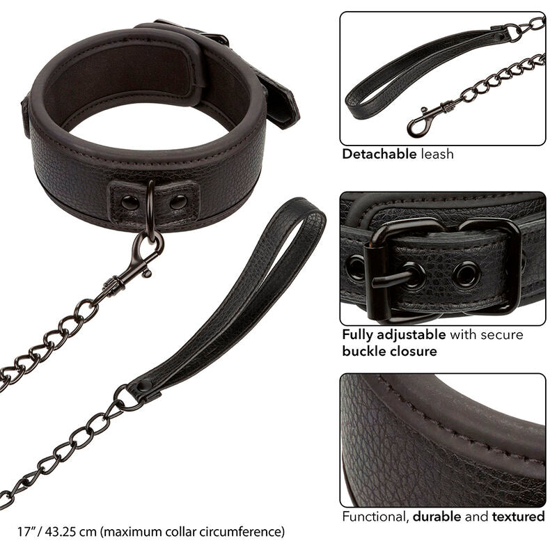 CALEXOTICS - NACHTVERSTELLBARES HALSBAND UND LEINE AUS SCHWARZEM LEDER