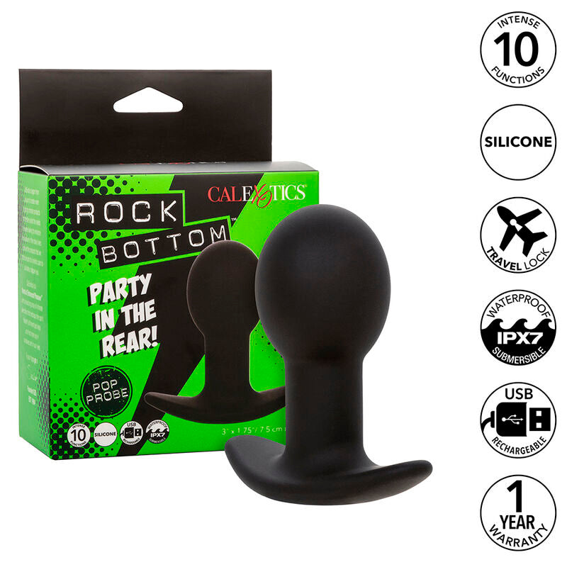 CALEXOTICS – ROCK BOTTOM ANALPLUG, 10 VIBRATIONEN, SILIKON SCHWARZ