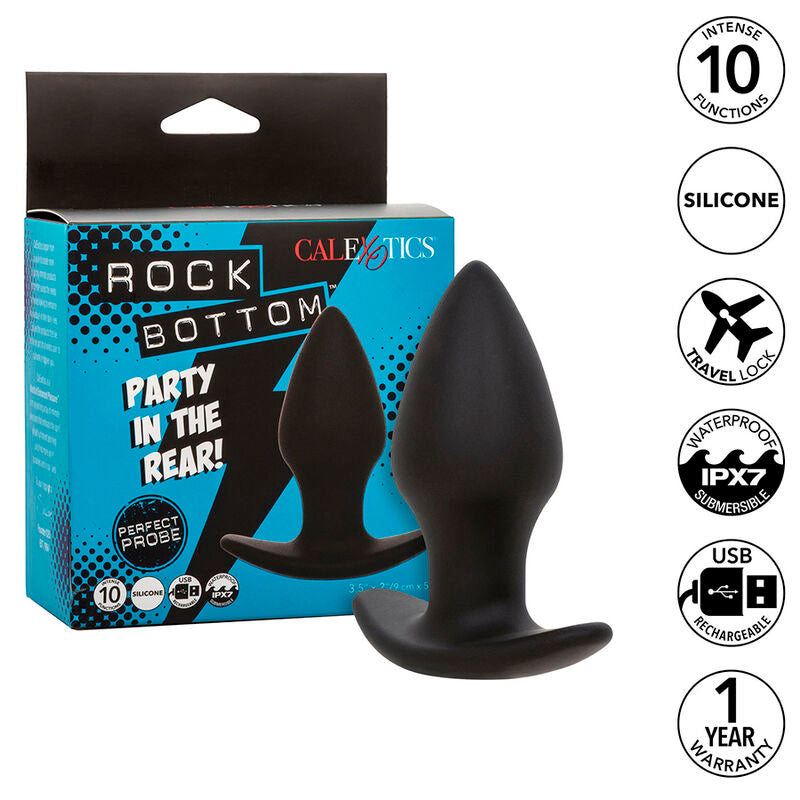 CALEXOTICS – ROCK BOTTOM PERFEKTER ANALPLUG, 10 VIBRATIONEN, SILIKON SCHWARZ