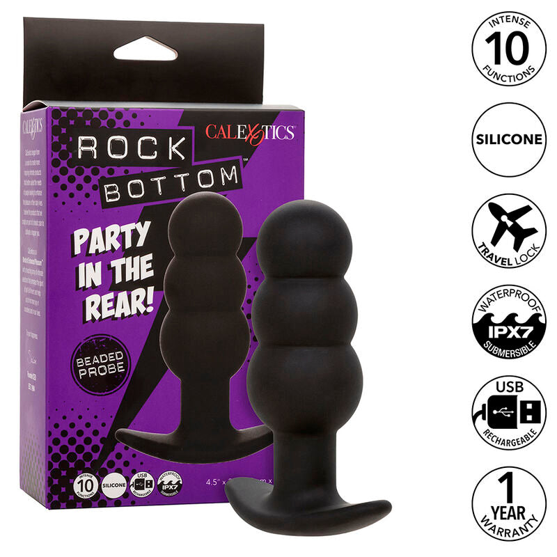CALEXOTICS – ROCK BOTTOM ANALPLUG MIT PERLEN, 10 VIBRATIONEN, SILIKON SCHWARZ